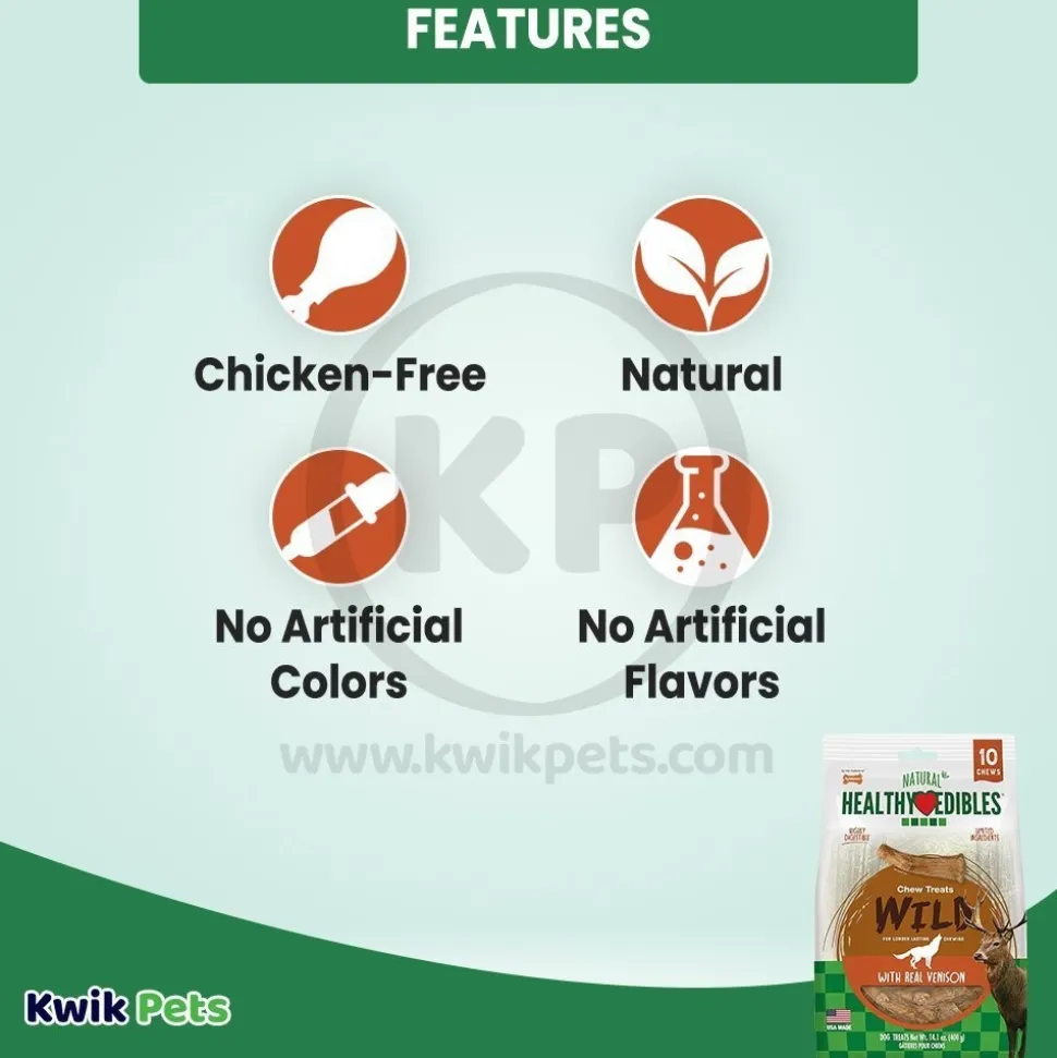 Nylabone Healthy Edibles Wild Antler Natural Long Lasting Dog Chew Treats Venison Large/Giant - Up To 50 lbs 10 Count