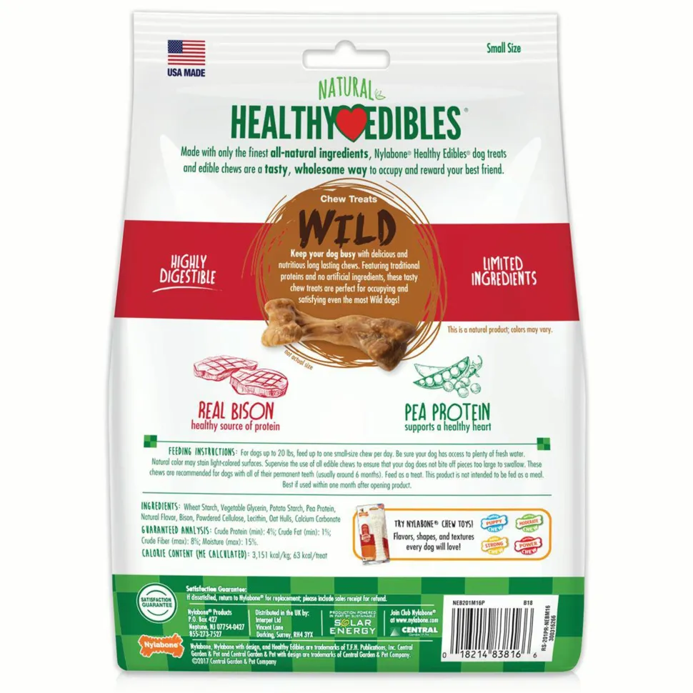 Nylabone Healthy Edibles Wild Natural Long Lasting Dog Chew Treats Bison Small/Regular - Up To 25 lbs 16 Count