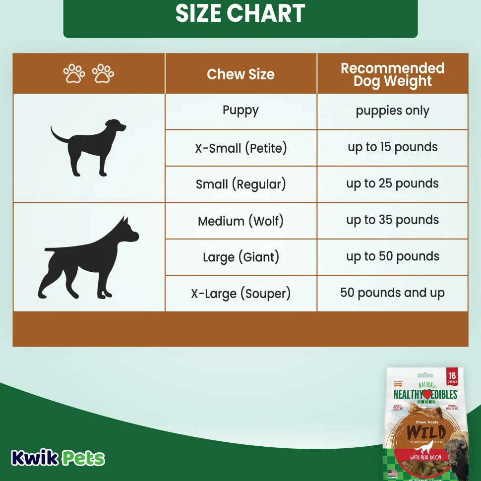 Nylabone Healthy Edibles Wild Natural Long Lasting Dog Chew Treats Bison Small/Regular - Up To 25 lbs 16 Count