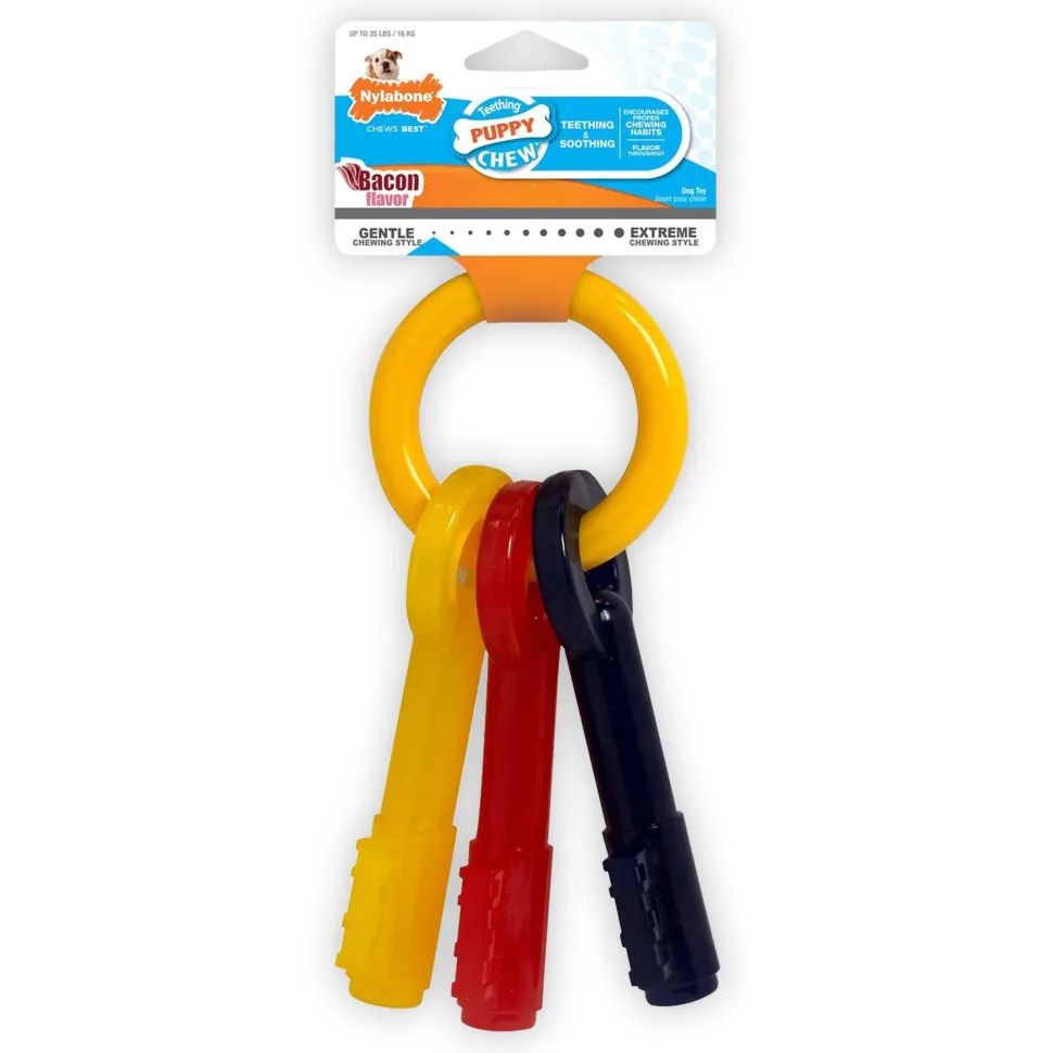 Nylabone Just for Puppies Teething Chew Toy Keys Bacon XS/Petite - Up To 15 lbs