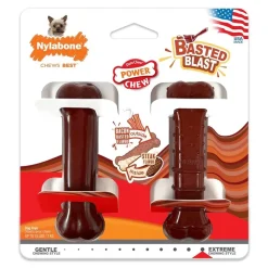 Nylabone Power Chew Basted Blast Dual Flavored Dog Toys Bacon & Steak XS/Petite - Up To 15 lbs 2 Count