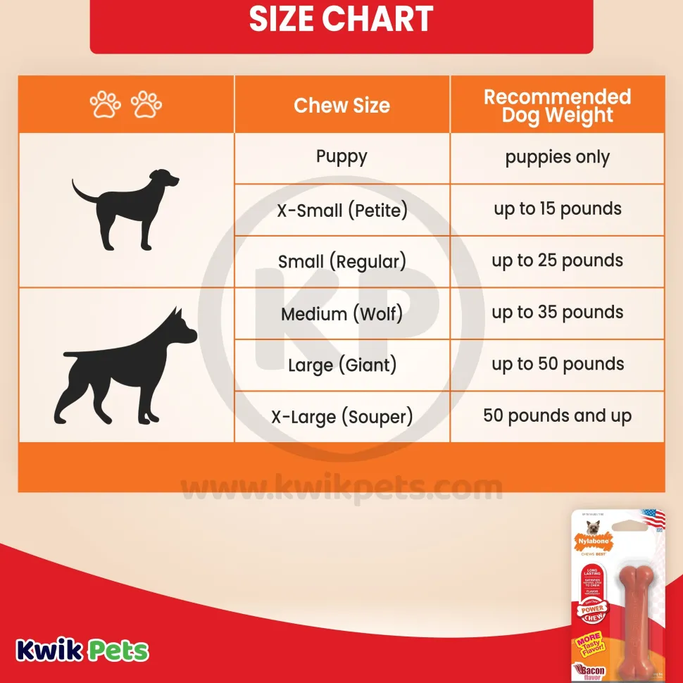 Nylabone Power Chew Dog Toy Bacon XS/Petite - Up To 15 lbs