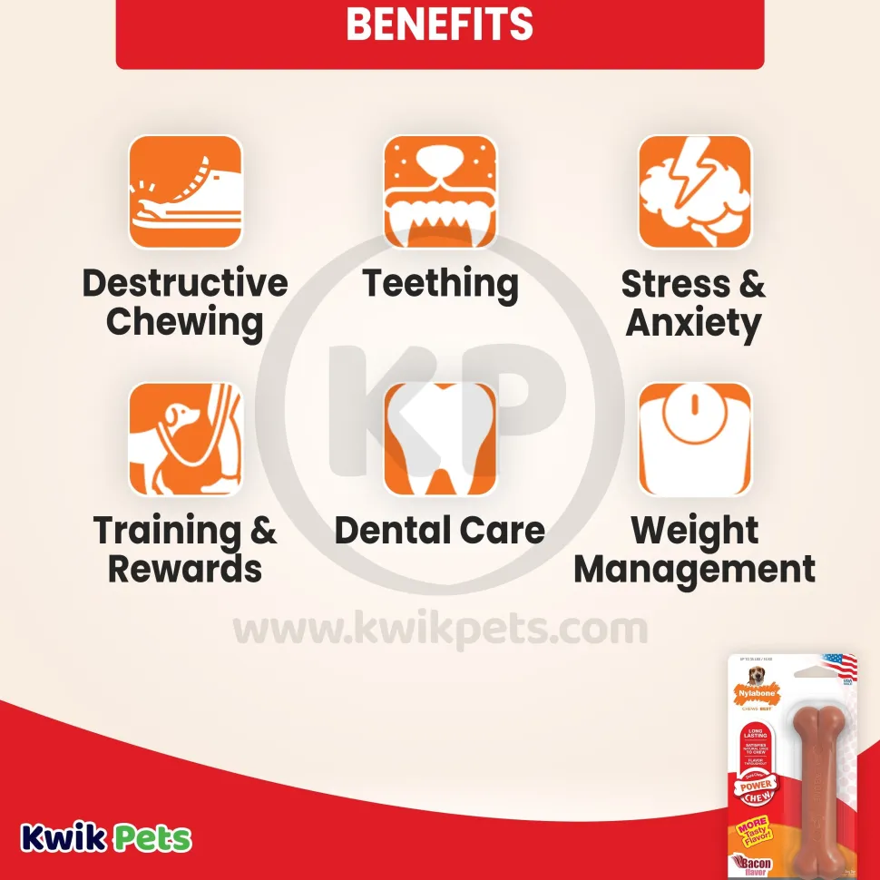 Nylabone Power Chew Dog Toy Bacon Medium/Wolf - Up To 35 lbs