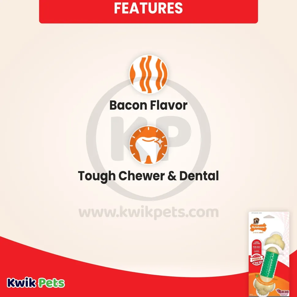 Nylabone Power Chew Double Action Durable Dog Toy Bacon Medium/Wolf - Up To 35 lbs