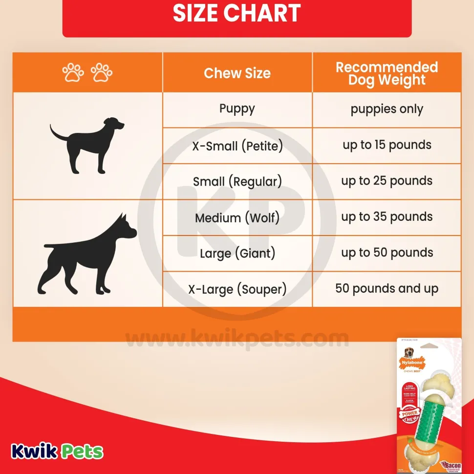 Nylabone Power Chew Double Action Durable Dog Toy Bacon Medium/Wolf - Up To 35 lbs