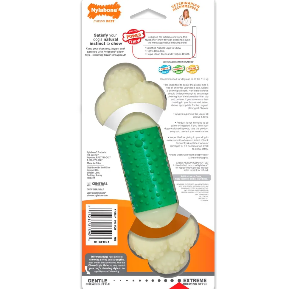 Nylabone Power Chew Double Action Durable Dog Toy Bacon Medium/Wolf - Up To 35 lbs