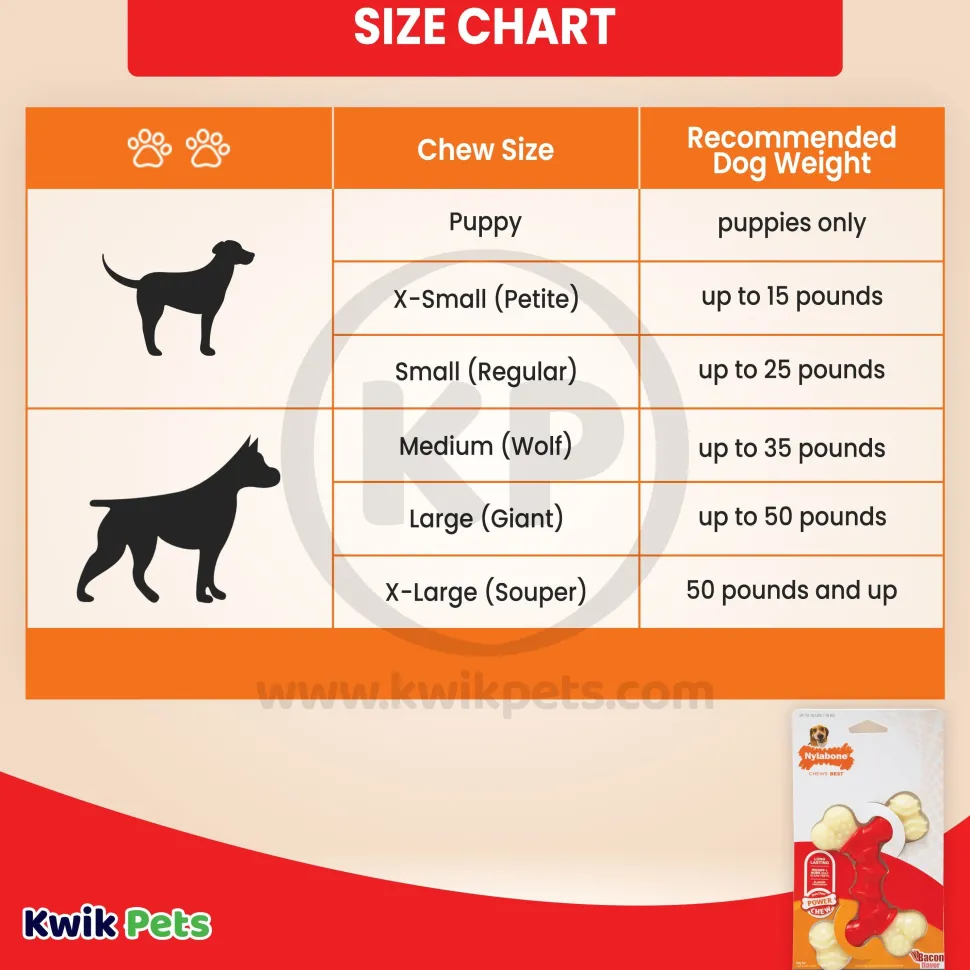 Nylabone Power Chew Double Bone Dog Toy Bacon Medium/Wolf - Up To 35 lbs