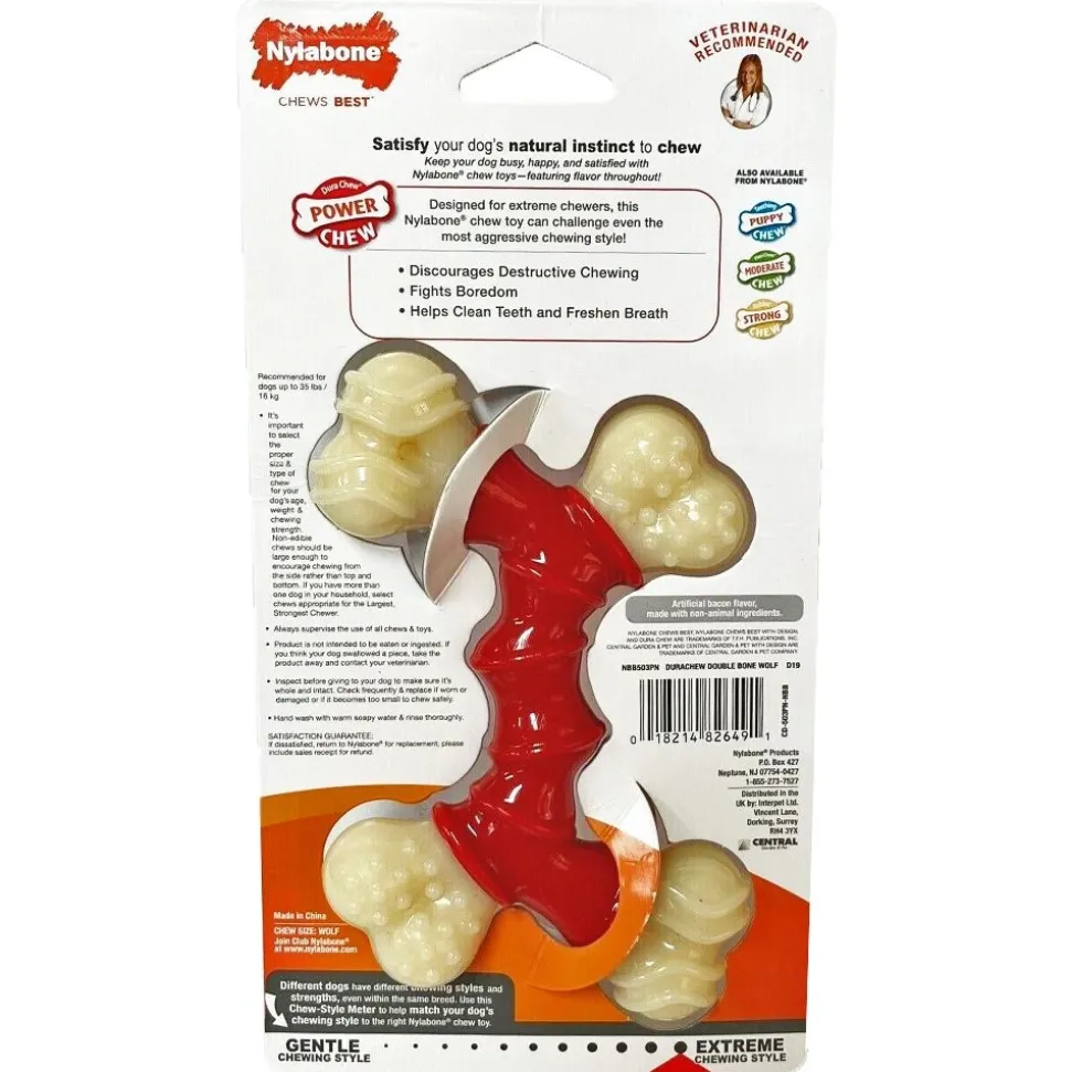 Nylabone Power Chew Double Bone Dog Toy Bacon Medium/Wolf - Up To 35 lbs