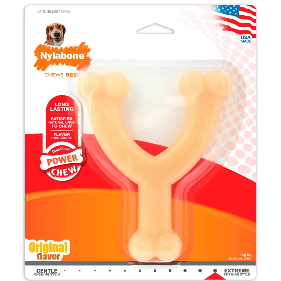 Nylabone Power Chew Original Wishbone Adult Dog Toy Medium/Wolf - Up To 35 lbs