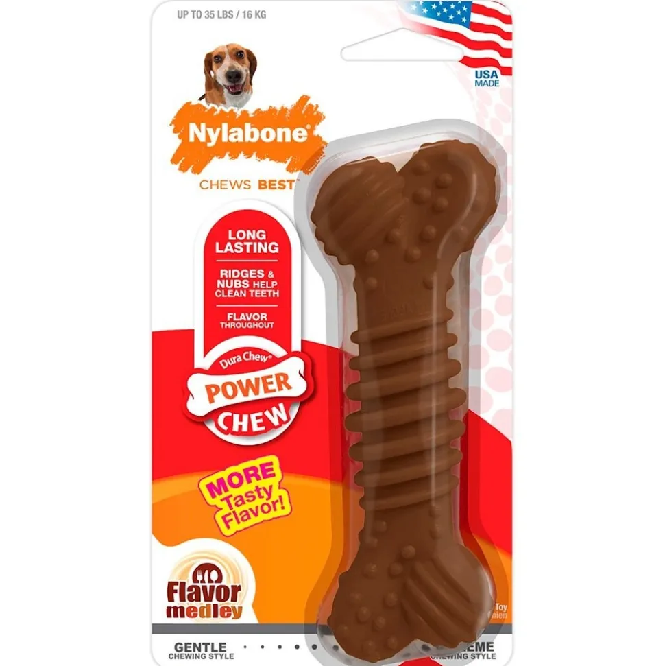 Nylabone Power Chew Textured Bone Dog Toy Medley Flavor Medium/Wolf - Up To 35 lbs