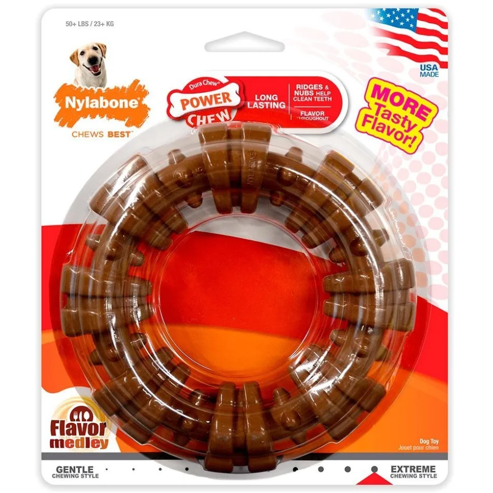 Nylabone Power Chew Textured Ring Dog Toy Medley Flavor XL/Souper - 50+ lbs
