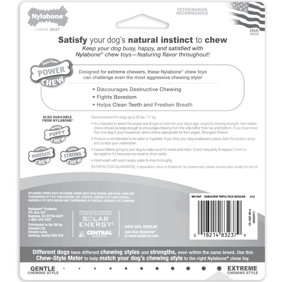 Nylabone Power Chew Variety Triple Pack Chicken Bacon & Peanut Butter Small/Regular - Up To 25 Ibs 3 Count
