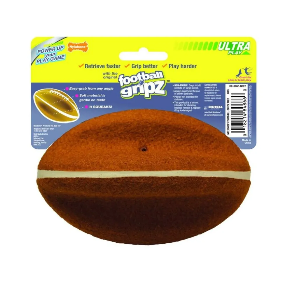 Nylabone Power Play Football Gripz Dog Toy Medium/Wolf - Up To 35 lbs 5.5-in