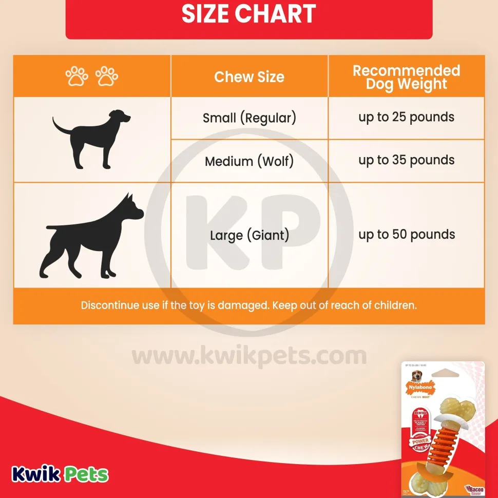 Nylabone PRO Action Dental Power Chew Durable Dog Toy Bacon Flavor Orange Medium/Wolf - Up To 35 lbs