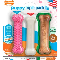 Nylabone Puppy Chew Toy & Treat Variety Triple Pack Chicken Starter Kit Small/Regular - Up To 25 Ibs 3 Count