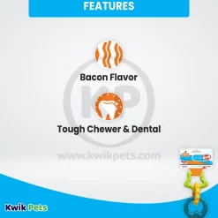 Nylabone Puppy Power Chew Teething Rings Toy Bacon Small/Regular - Up To 25 Ibs