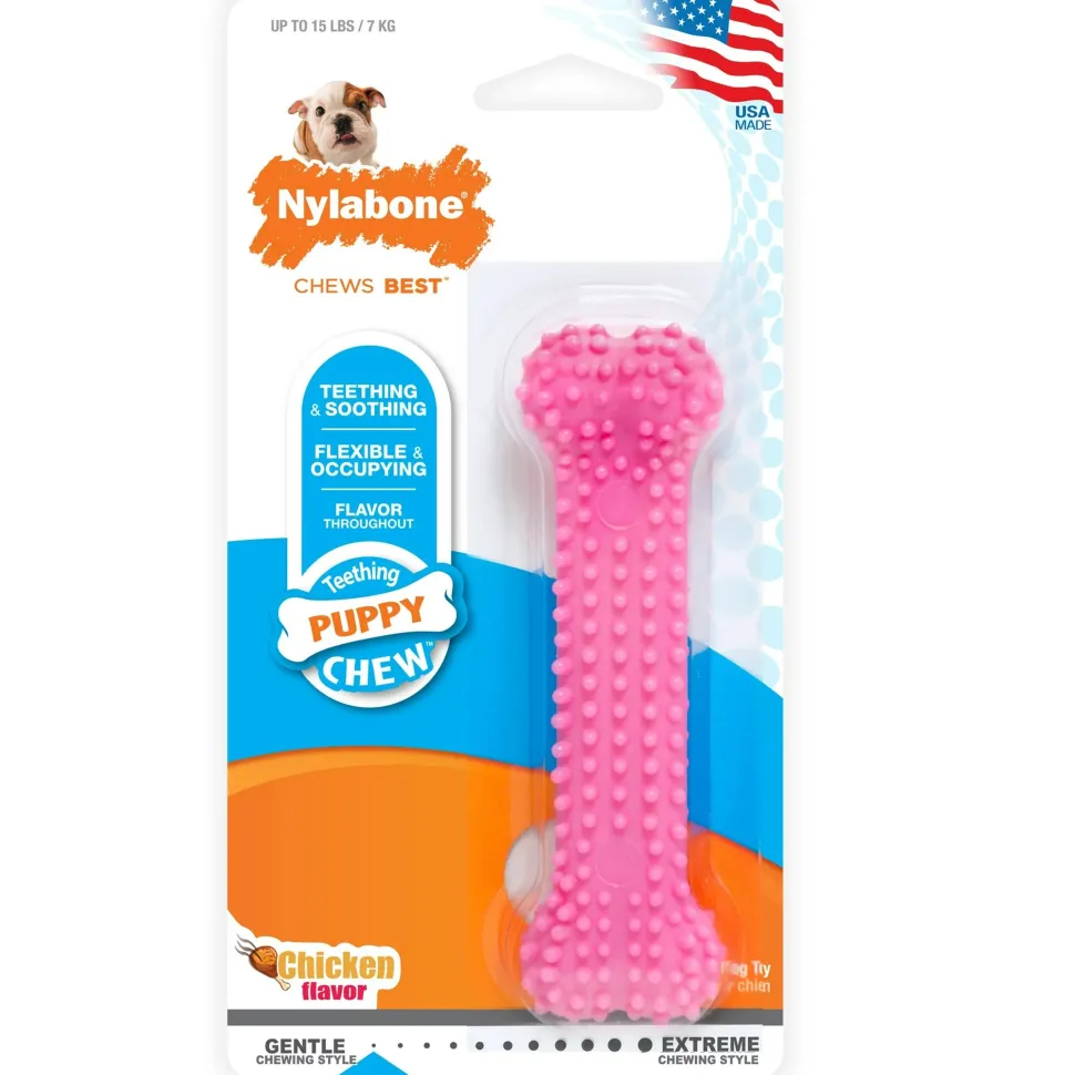 Nylabone Puppy Teething & Soothing Flexible Chew Toy Chicken Flavor Pink XS/Petite - Up To 15 lbs