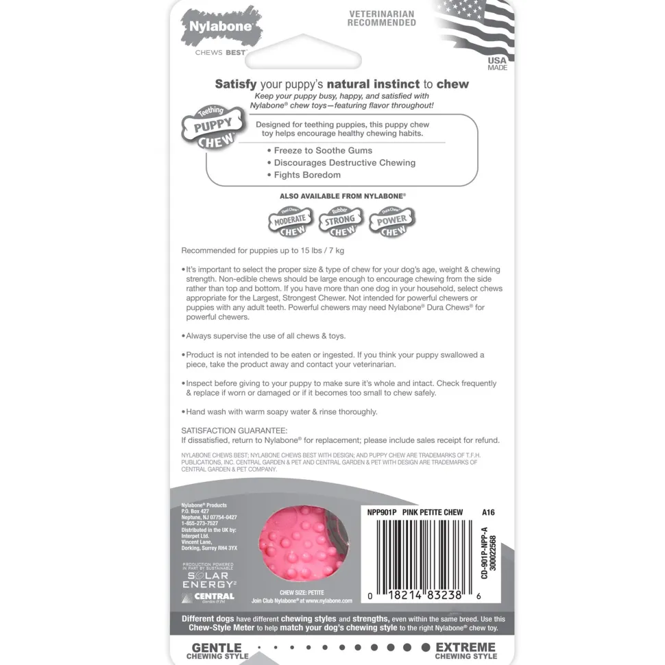 Nylabone Puppy Teething & Soothing Flexible Chew Toy Chicken Flavor Pink XS/Petite - Up To 15 lbs