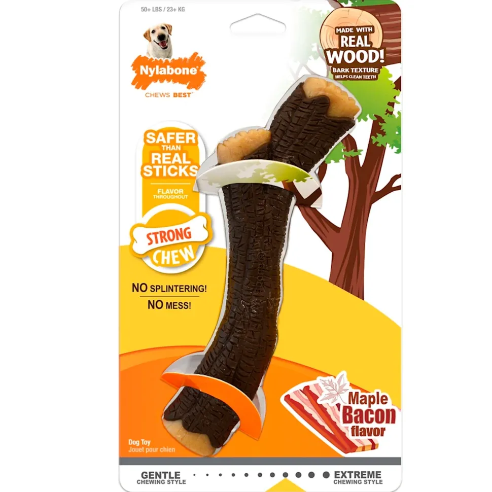 Nylabone Strong Chew Real Wood Dog Stick Toy Bacon XL/Souper - 50+ lbs