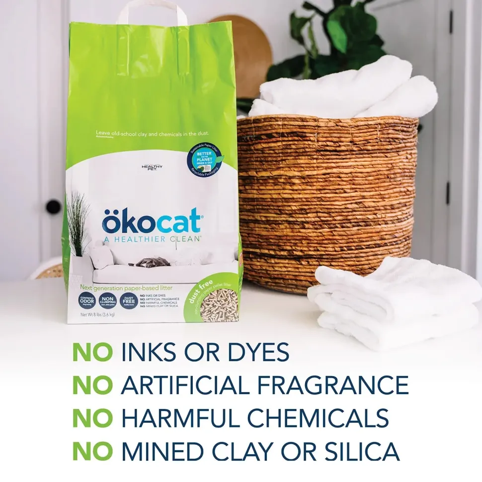 Okocat Dust Free Non-Clumping Paper Pellet Cat Litter 8-lb