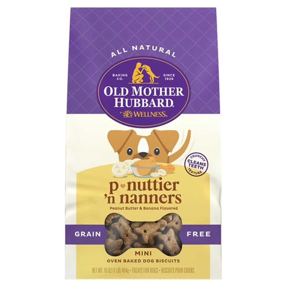 Old Mother Hubbard by Wellness Classic P-Nuttier 'N Nanners Grain-Free Mini Oven-Baked Biscuits Dog Treats 16-oz