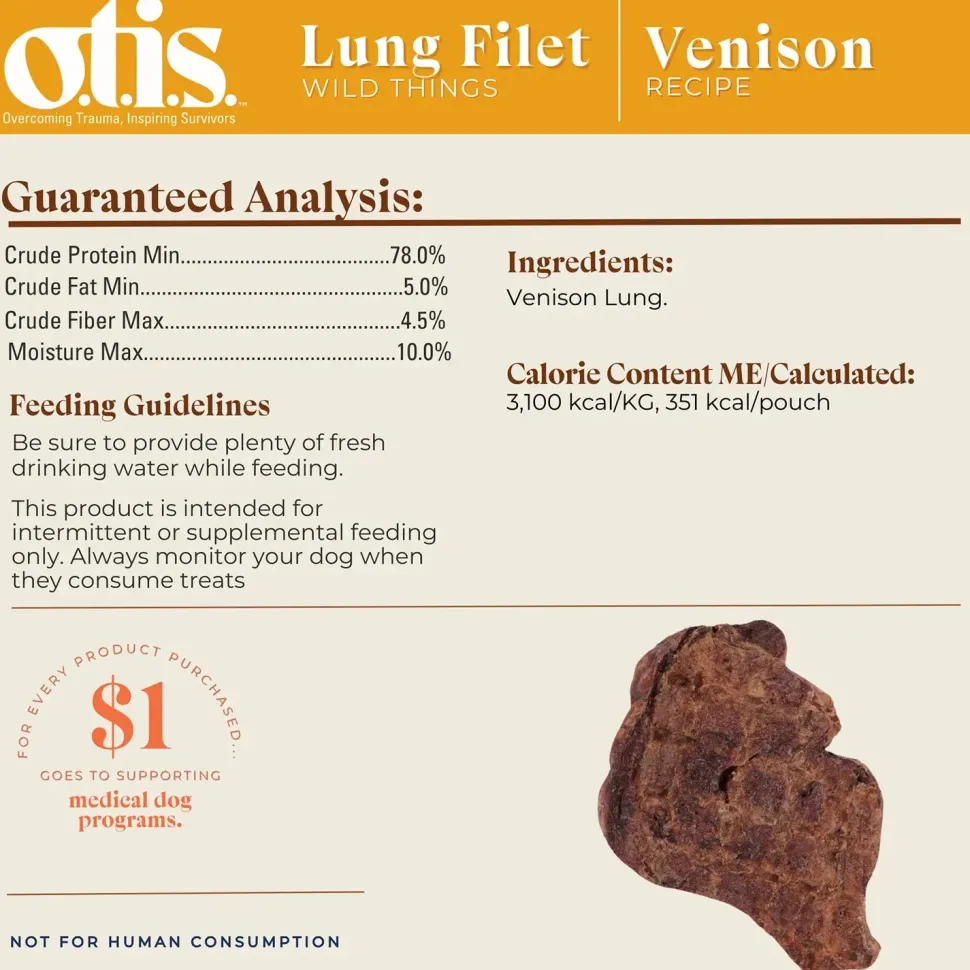 O.T.I.S. Wild Things Dog Treat Filets Venison Lung 4-oz