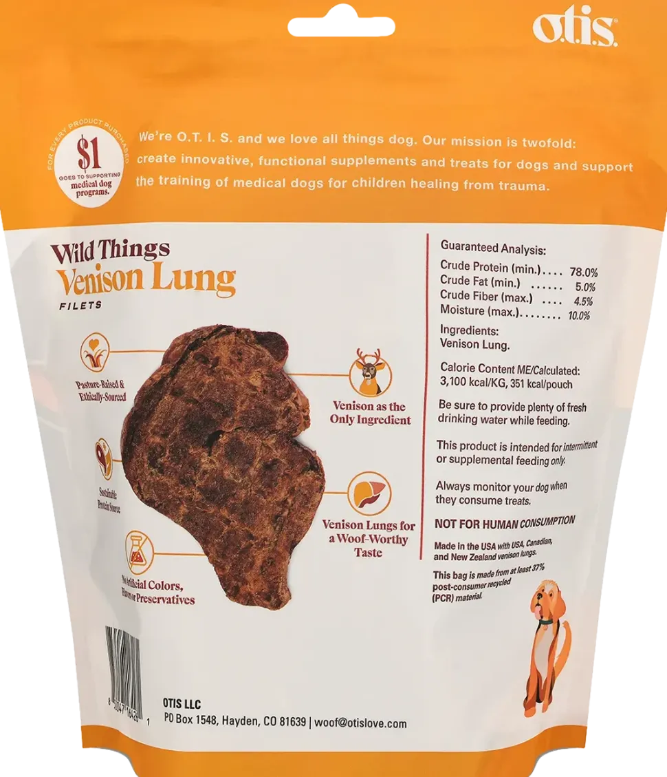 O.T.I.S. Wild Things Dog Treat Filets Venison Lung 4-oz