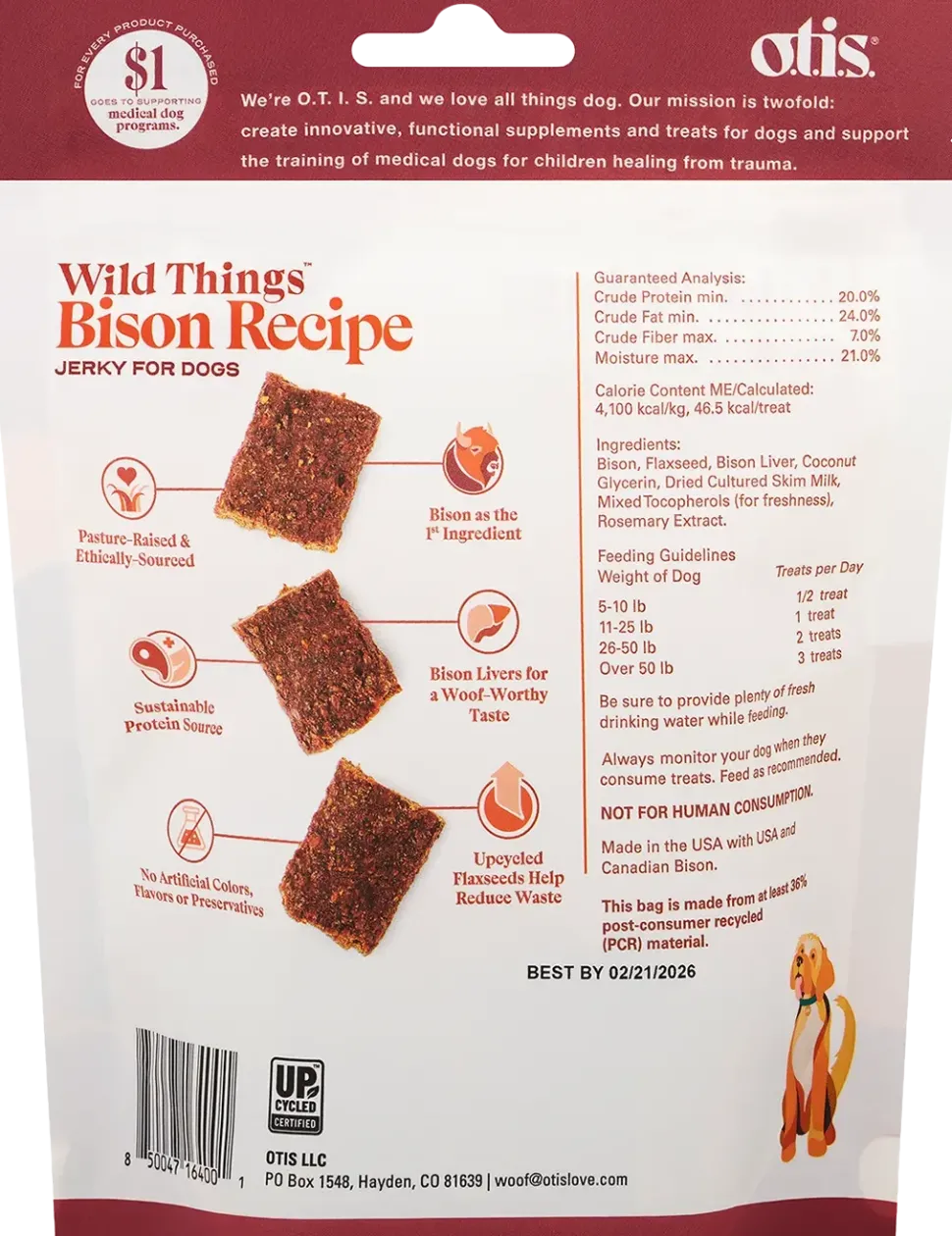 O.T.I.S. Wild Things Jerky Dog Treats Bison Recipe 4-oz
