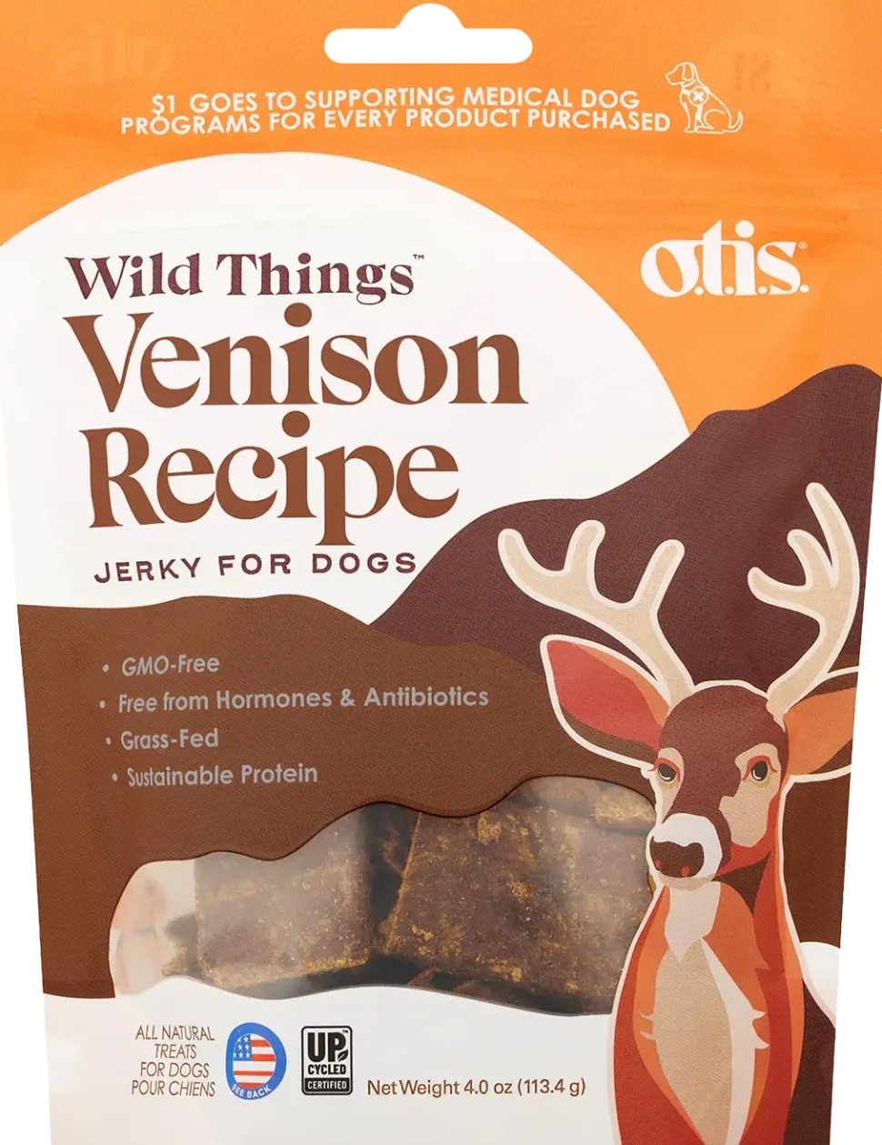 O.T.I.S. Wild Things Jerky Dog Treats Venison Recipe 4-oz