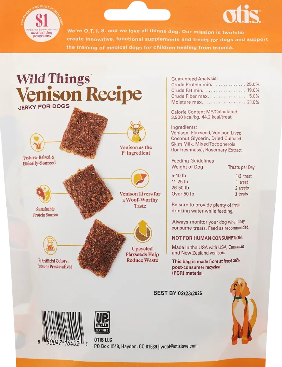 O.T.I.S. Wild Things Jerky Dog Treats Venison Recipe 4-oz