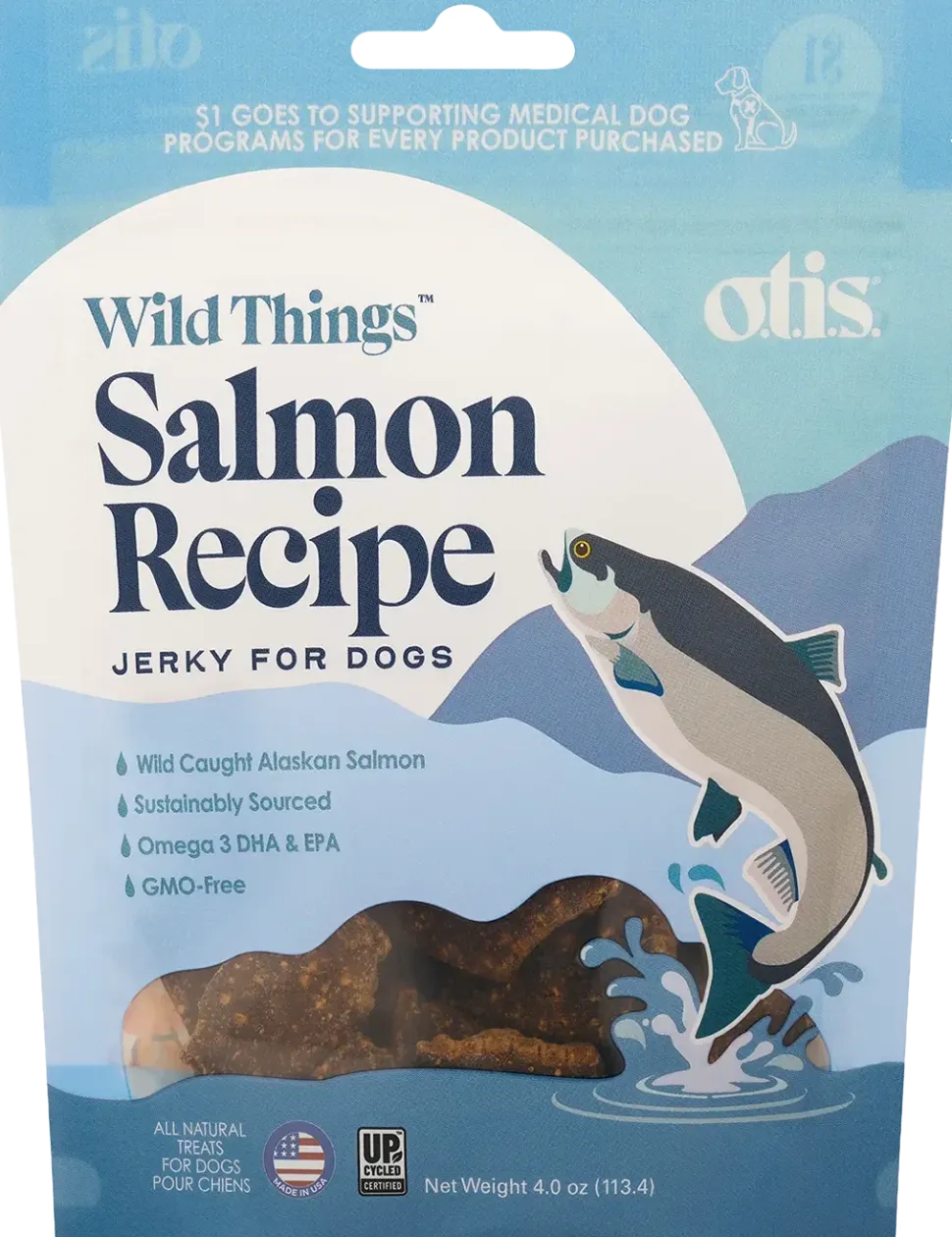 O.T.I.S. Wild Things Jerky Dog Treats Salmon Recipe 4-oz