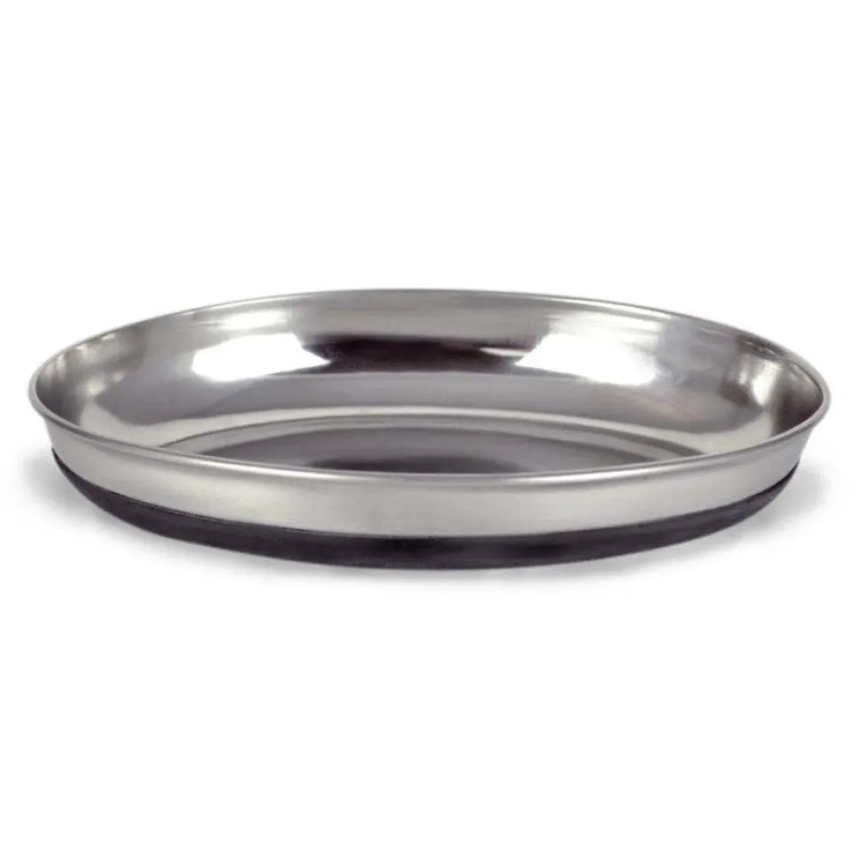 OurPets Rubber Bonded Bottom Oval Silver Stainless Steel Cat Bowl