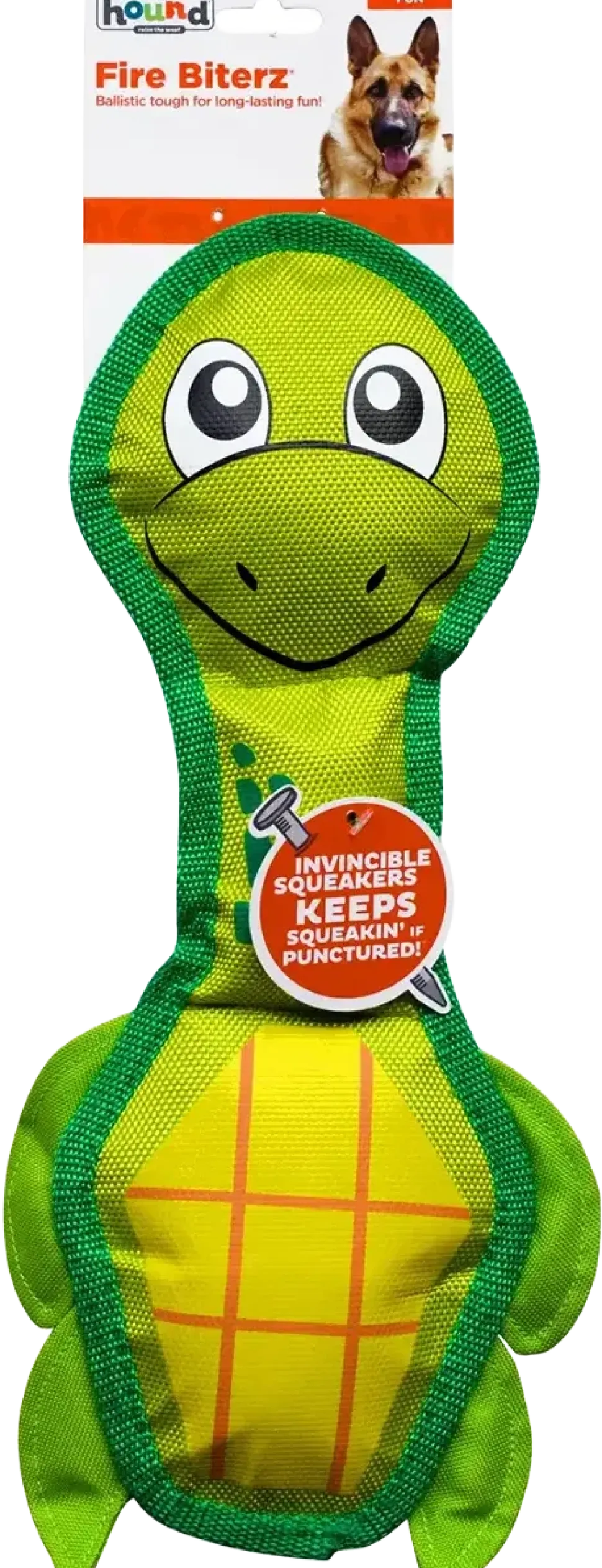 Outward Hound Fire Biterz Turtle Plush Interactive Dog Toy Green Medium