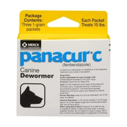 Panacur C Canine Dewormer Fenbendazole 1 Gram Pack for Dogs Up To 10 lbs 3 Count Yellow