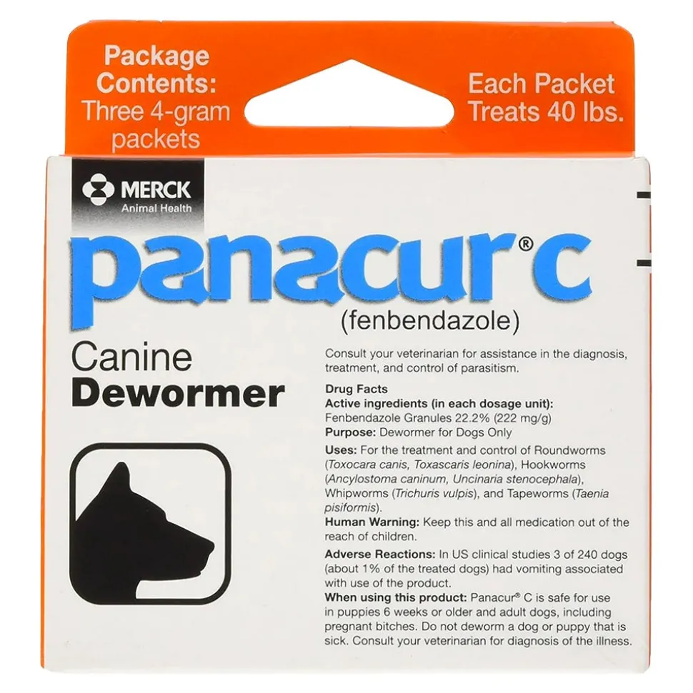 Panacur C Canine Dewormer fenbendazole 4 Gram Pack for Dogs Up To 40 lbs 3 Count Red