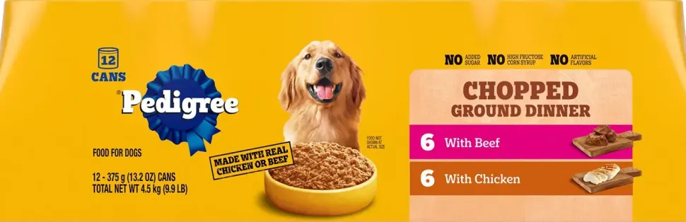 Pedigree Chopped Ground Dinner Adult Wet Dog Food Variety Pack Beef & Chicken 12 Count 13.7-oz