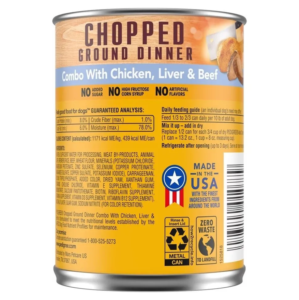 Pedigree Chopped Ground Dinner Adult Wet Dog Food Chicken Beef & Liver 13.2-oz 6 Pack