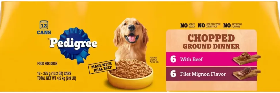 Pedigree Chopped Ground Dinner Adult Wet Dog Food Variety Pack Filet Mignon & Beef 12 Count 13.2-oz