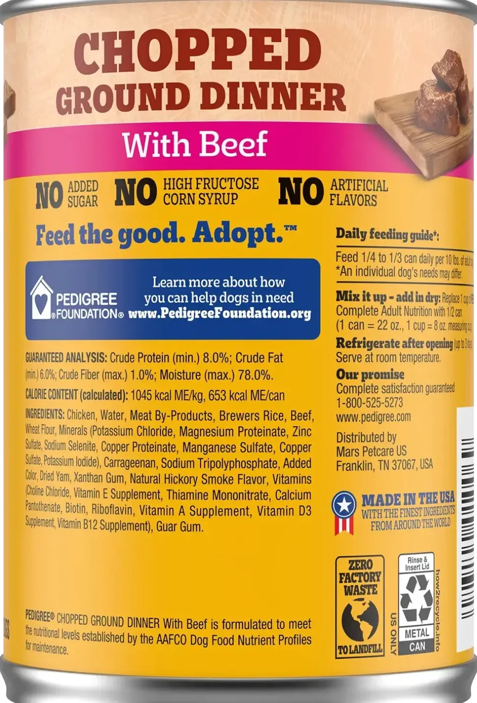 Pedigree Chopped Ground Dinner Adult Wet Dog Food Beef 22-oz