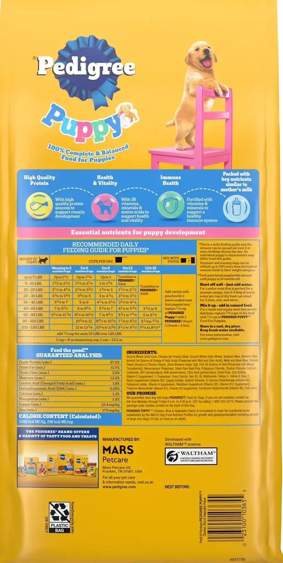 Pedigree Puppy Growth & Protection Dry Dog Food Chicken, Rice & Vegetable 3.5-lb