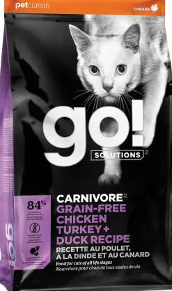 Petcurean Go! Solutions Carnivore Grain-Free Dry Cat Food Chicken Turkey & Duck Recipe 3-lb