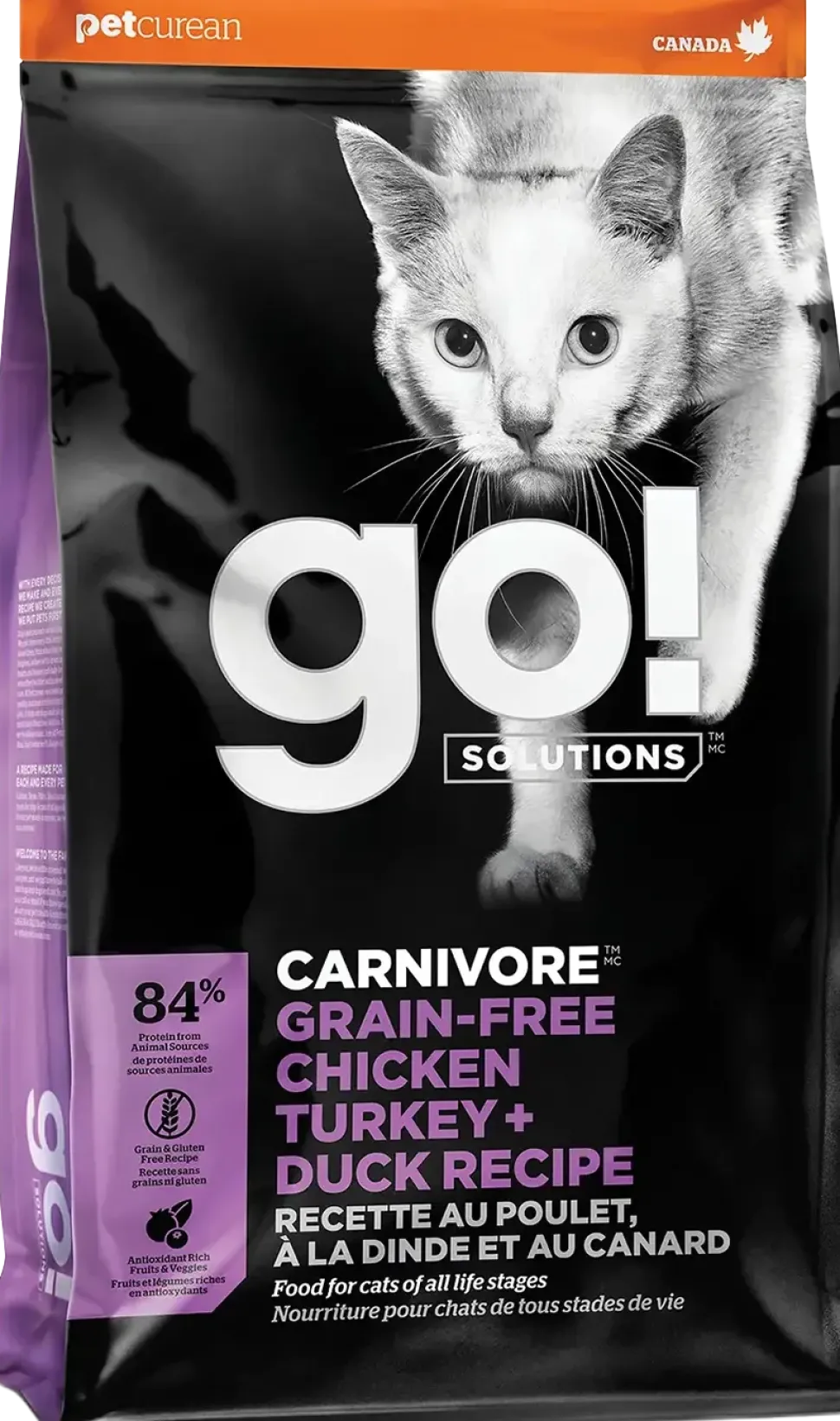 Petcurean Go! Solutions Carnivore Grain-Free Dry Cat Food Chicken Turkey & Duck Recipe 3-lb