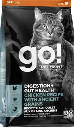 Petcurean Go! Solutions Digestion & Gut Health Dry Cat Food Chicken with Ancient Grains 3-lb
