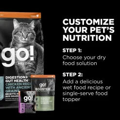 Petcurean Go! Solutions Digestion & Gut Health Dry Cat Food Chicken with Ancient Grains 3-lb