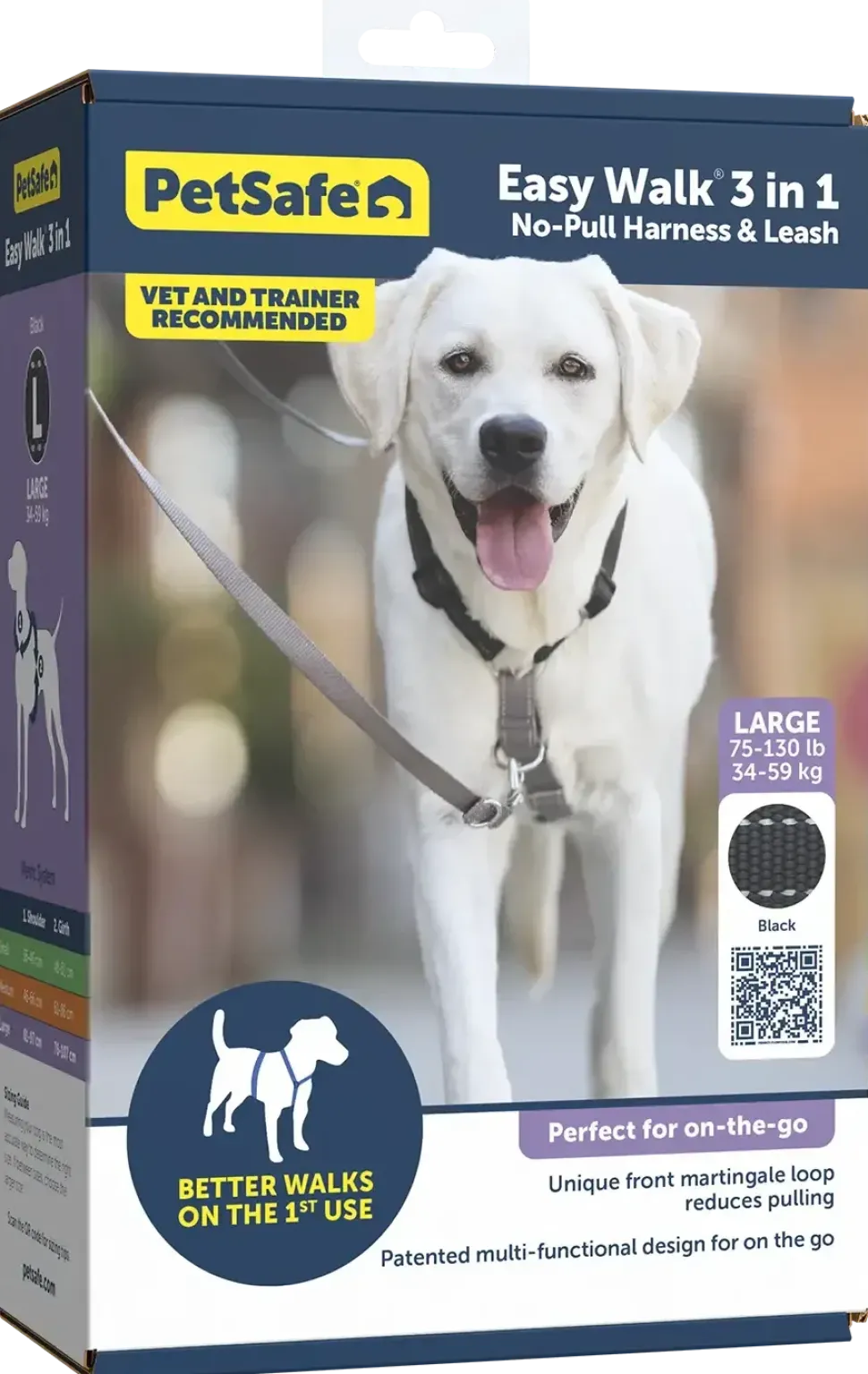 PetSafe 3-in-1 Reflective Dog Harness with Car Control Strap Black Large