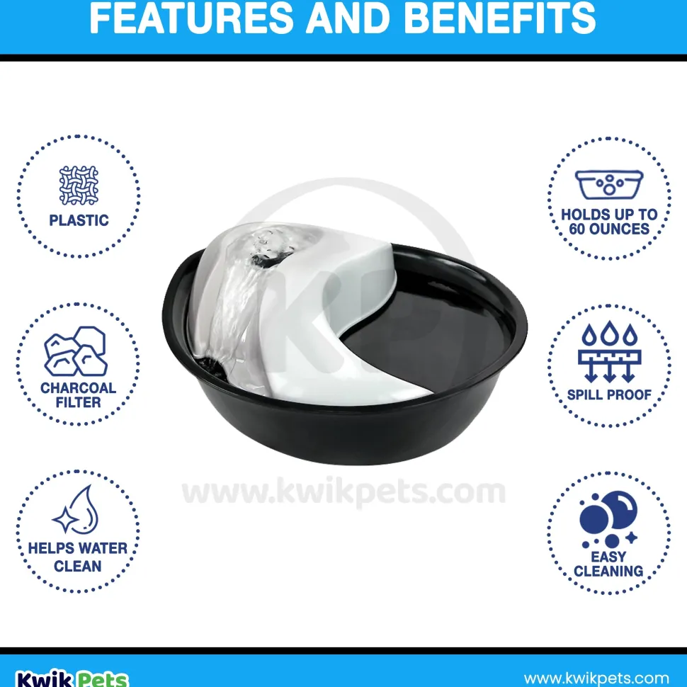 Pioneer Pet Raindrop Design Plastic Dog & Cat Drinking Fountain Black & White 60-oz