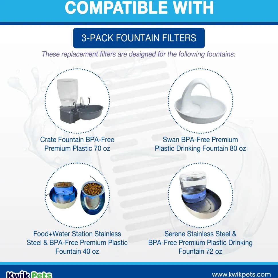 Pioneer Pet T-shaped Replacement Filters for Dog & Cat Drinking Fountain 3 Count