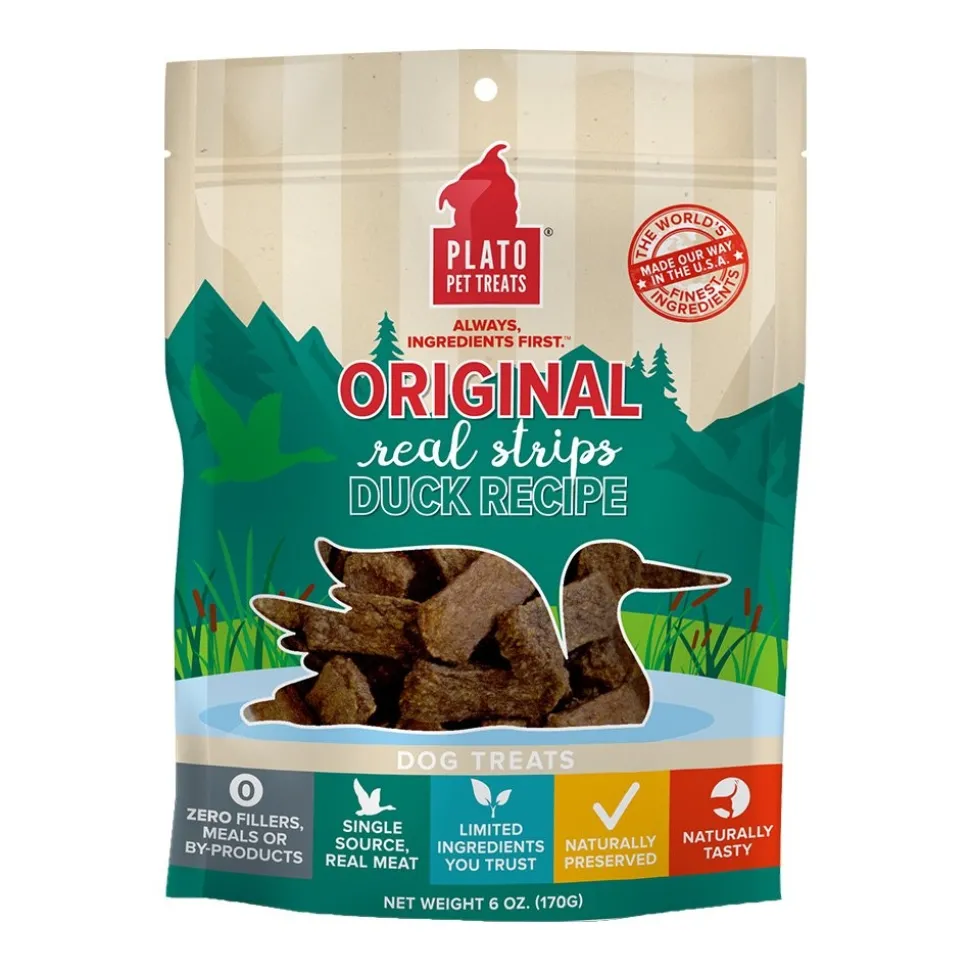 Plato Original Real Strips Duck Dog Treats 6-oz