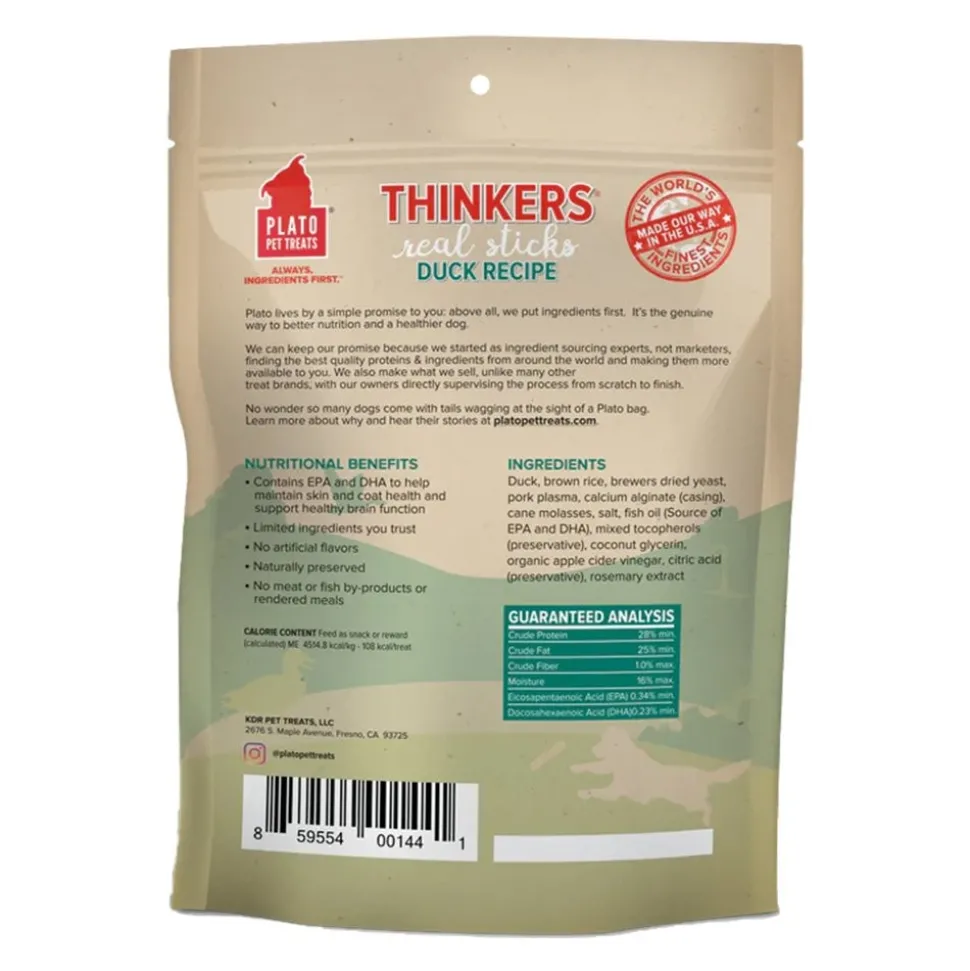 Plato Thinkers Real Sticks Duck Dog Treats 10-oz