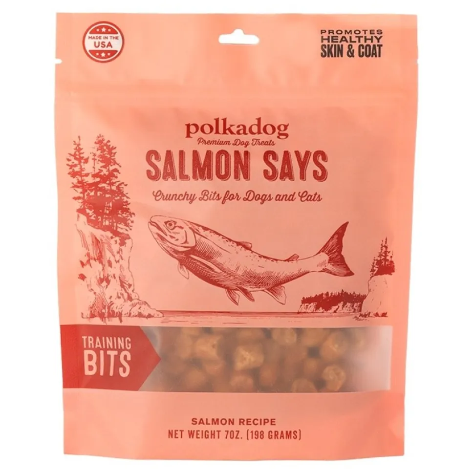 Polkadog Salmon Says Training Bites Crunchy Dehydrated Dog & Cat Treats 7-oz